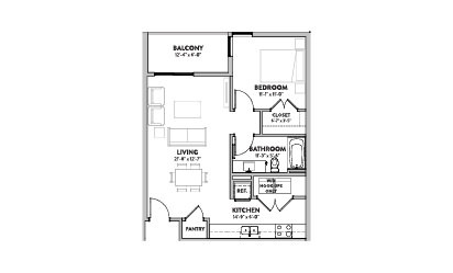 Amalia - 1 bedroom floorplan layout with 1 bath and 709 square feet