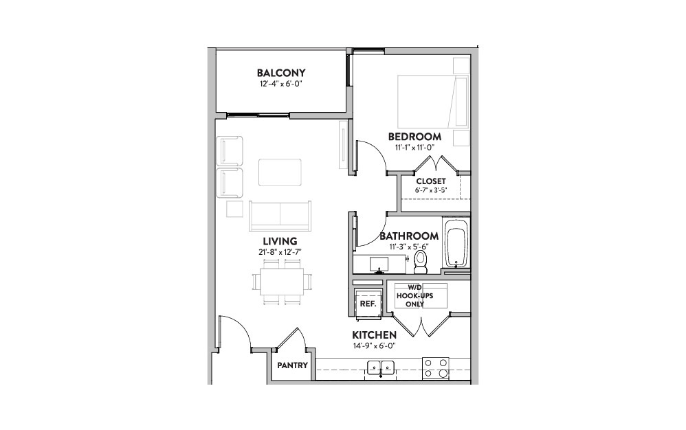 Amalia - 1 bedroom floorplan layout with 1 bath and 709 square feet (1st floor 2D)