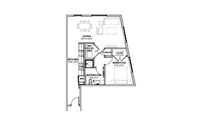 Unit A2  - 1 bedroom floorplan layout with 1 bath and 709 square feet