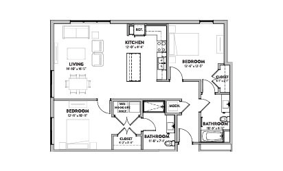 Riviera - 2 bedroom floorplan layout with 2 bath and 1141 square feet