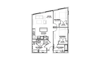 Unit B3  - 2 bedroom floorplan layout with 2 bath and 1045 square feet