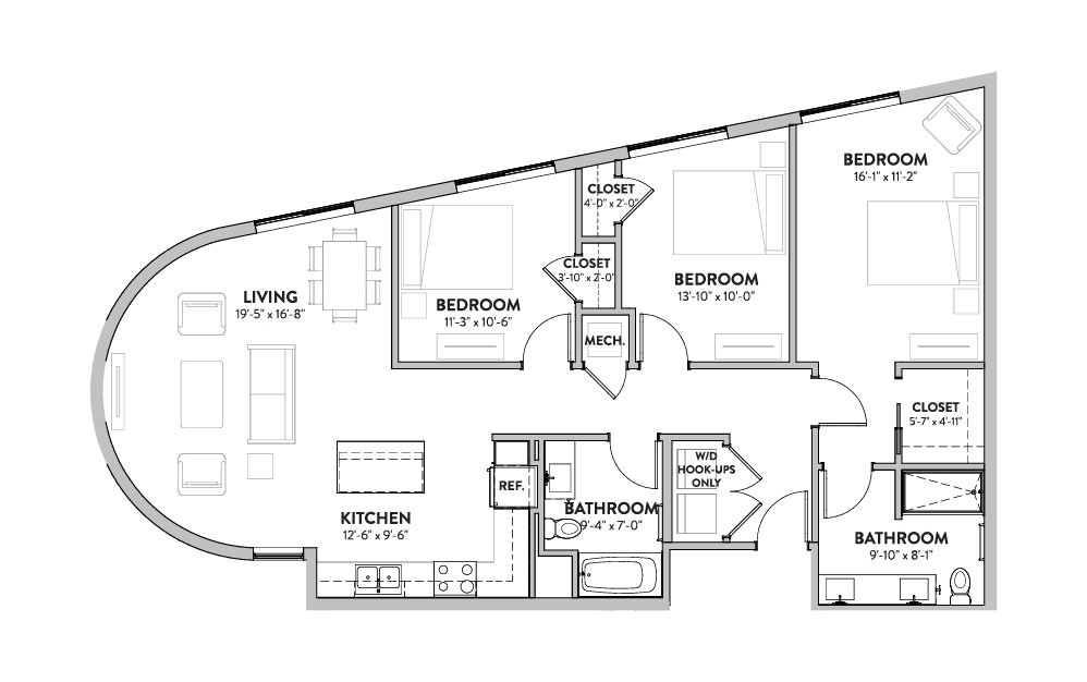 Florencia - 3 bedroom floorplan layout with 2 bath and 1328 square feet (1st floor 2D)
