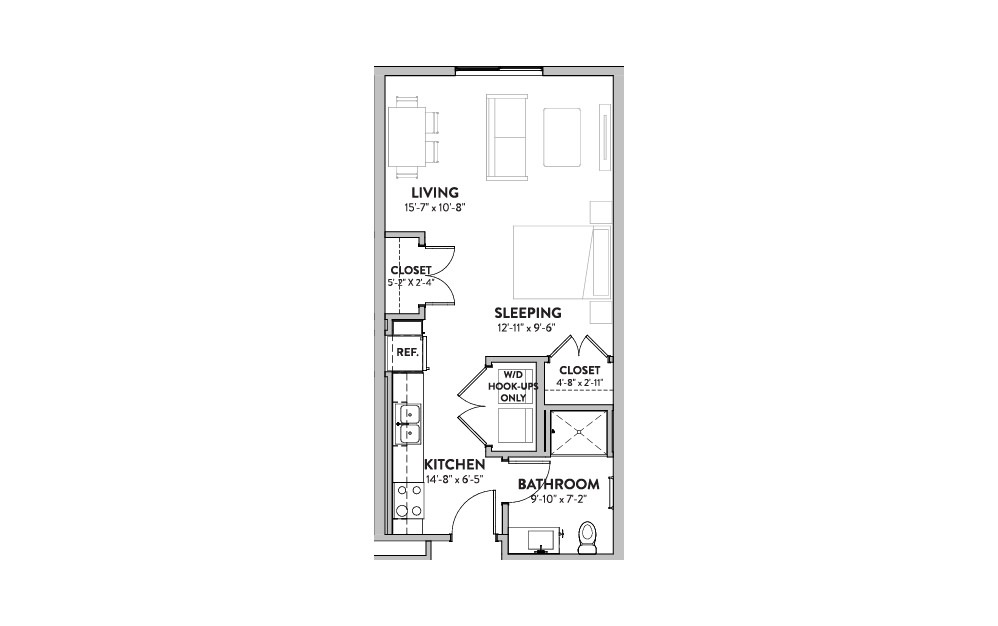 Saltillo - Studio floorplan layout with 1 bath and 550 square feet (1st floor 2D)