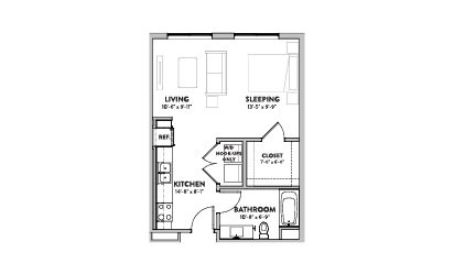 Cantera - Studio floorplan layout with 1 bath and 569 square feet