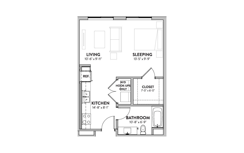 Cantera - Studio floorplan layout with 1 bath and 569 square feet (1st floor 2D)
